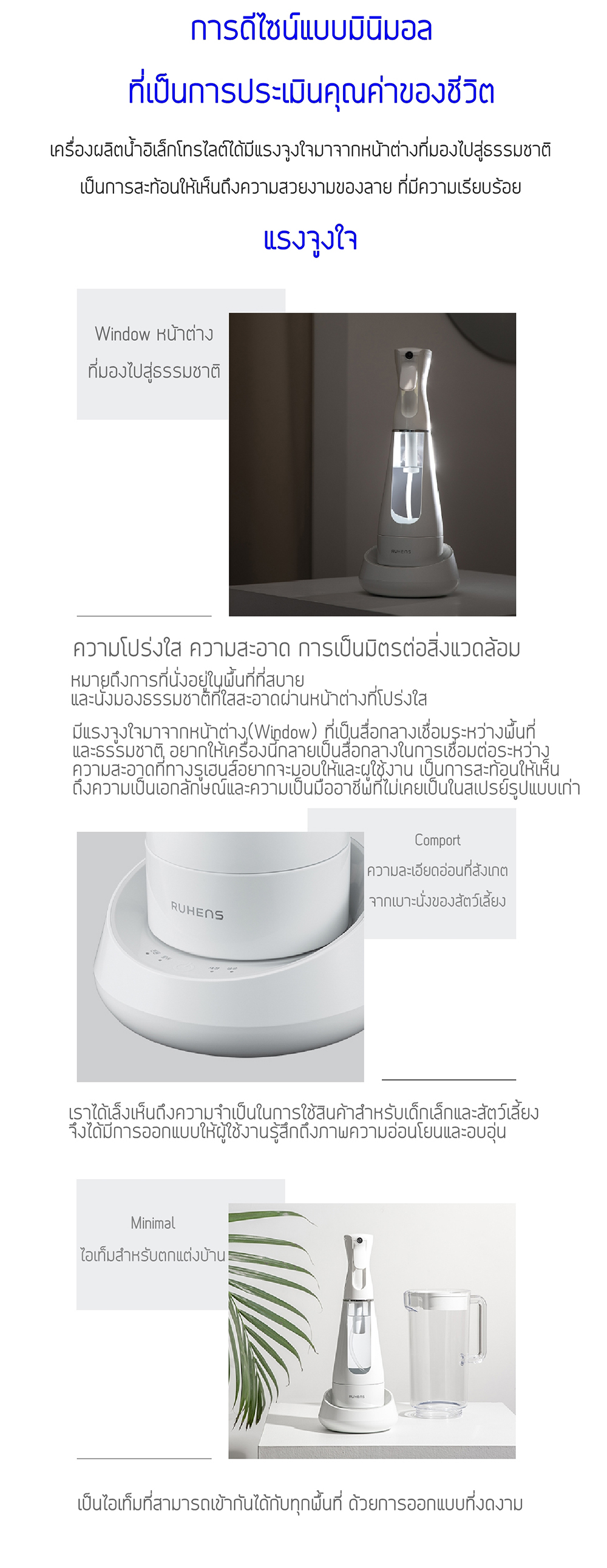 Ruhens เครื่องผลิต สเปรย์ฆ่าเชื้อไวรัส แบคทีเรีย เครื่องผลิตน้ำ อิเล็คโตรไลท์ สำหรับฆ่าเชื้อโรค พร้อมเหยือกในเซ็ท Sanitising Water