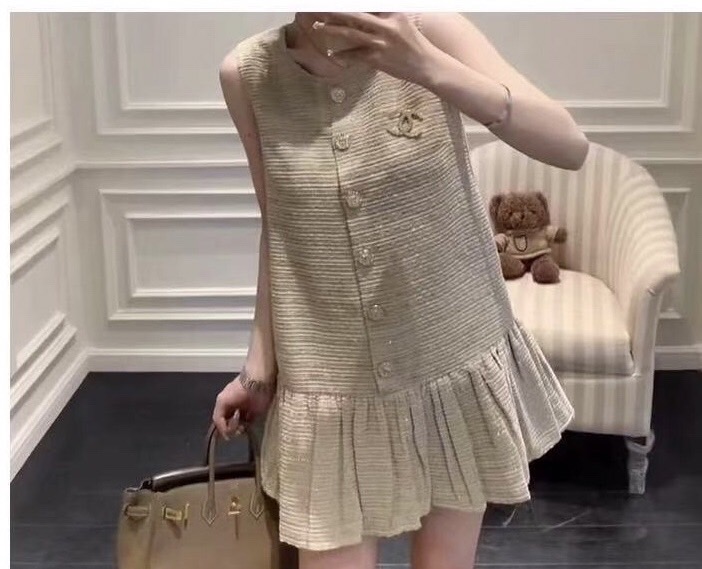 เดรสแฟชั่น เดรสผ้าทวีตสไตล์หรูหรา ติดกระดุมคริสตัล คลาสสิค