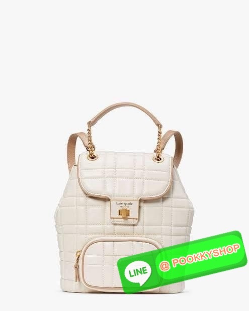KATE SPADE NEW YORK Evelyn Small Quilted Leather Backpack กระเป๋าเป้สะพายหลังไซต์เล็กสุดคิ้ว หนังนิ่มสุดๆเย็บลวดลายตารางทั้งใบ ด้านหน้าตกแต่งต้วยชื่อแบรนด์ มีช่องเล็ก 1 ช่อง เปิด-ปิดกระเป๋าด้วยตัวล็อค ด้านในตัวกระเป๋าโล่งกว้าง จุของได้เยอะ และมีช่องซิปใส่
