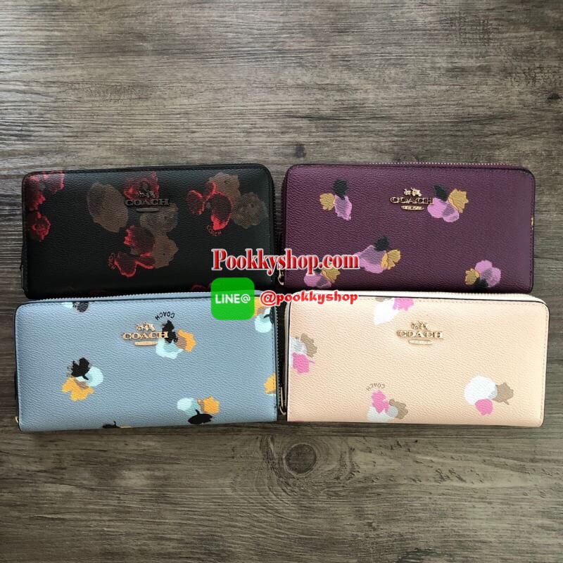 COACH Accordion Zip Wallet in Floral Print Coated Canvas กระเป๋าสตางค์ใบยาว เปิด-ปิดกระเป๋าด้วยซิปรอบ ด้านในมีช่องใส่บัตร ช่องใส่ธนบัตร และช่องซิปใส่เหรียญค่ะ ด้านหลังมีช่อง 1 ช่อง