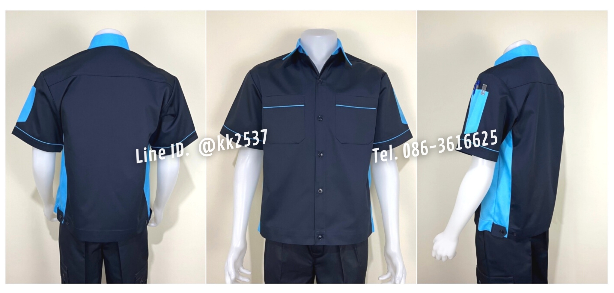 รหัส A 224 เสื้อช่างแขนสั้นแบบกรมข้างฟ้า(สั่งตัด)