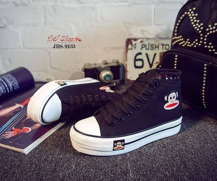 สินค้าพร้อมส่ง รองเท้าผ้าใบแพลตฟอร์มนำเข้า Style Paul Frank น่ารัก วัสดุผ้าแคนวาส ส้นหนัง PU พื้นรองเท้าพื้นยางไม่ลื่นจ้า เสริมส้นด้านใน สาวแนวสปอร์ตห้ามพลาดจ้า