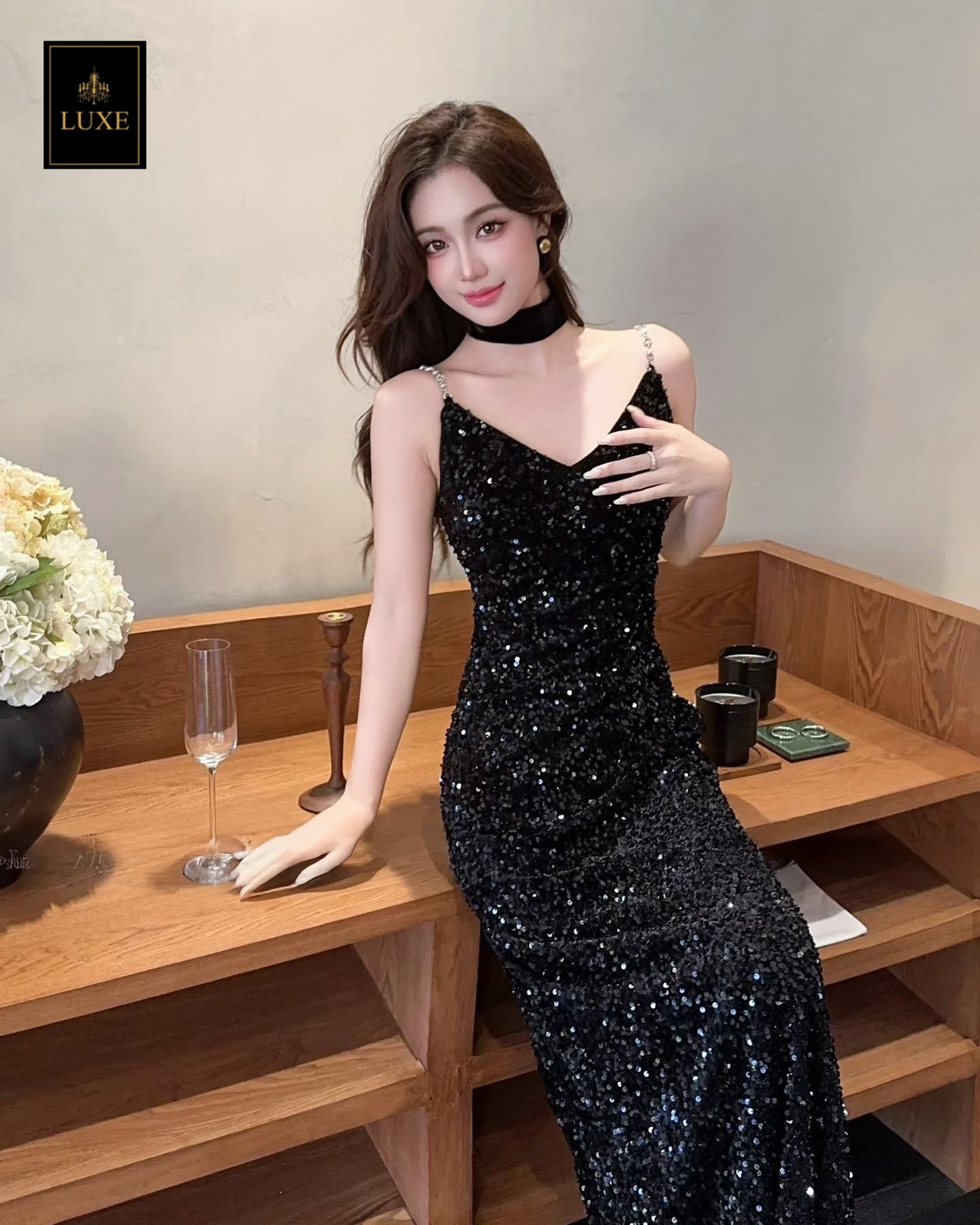 เดรสแฟชั่น เดรสเสื้อสายเดี่ยว กระโปรงยาวทางเอ