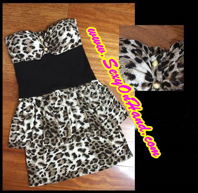 ชุดปาร์ตี้ ชุดเที่ยว ชุดงานกลางคืน แฟนซี ชุดเดรสเกาะอก ลายเสือ เนื้อผ้ายืดSpandex อย่างดี แต่งคาดสีดำช่วงเอว เน้นทรวดทรง +G-string เข้าชุดคะ