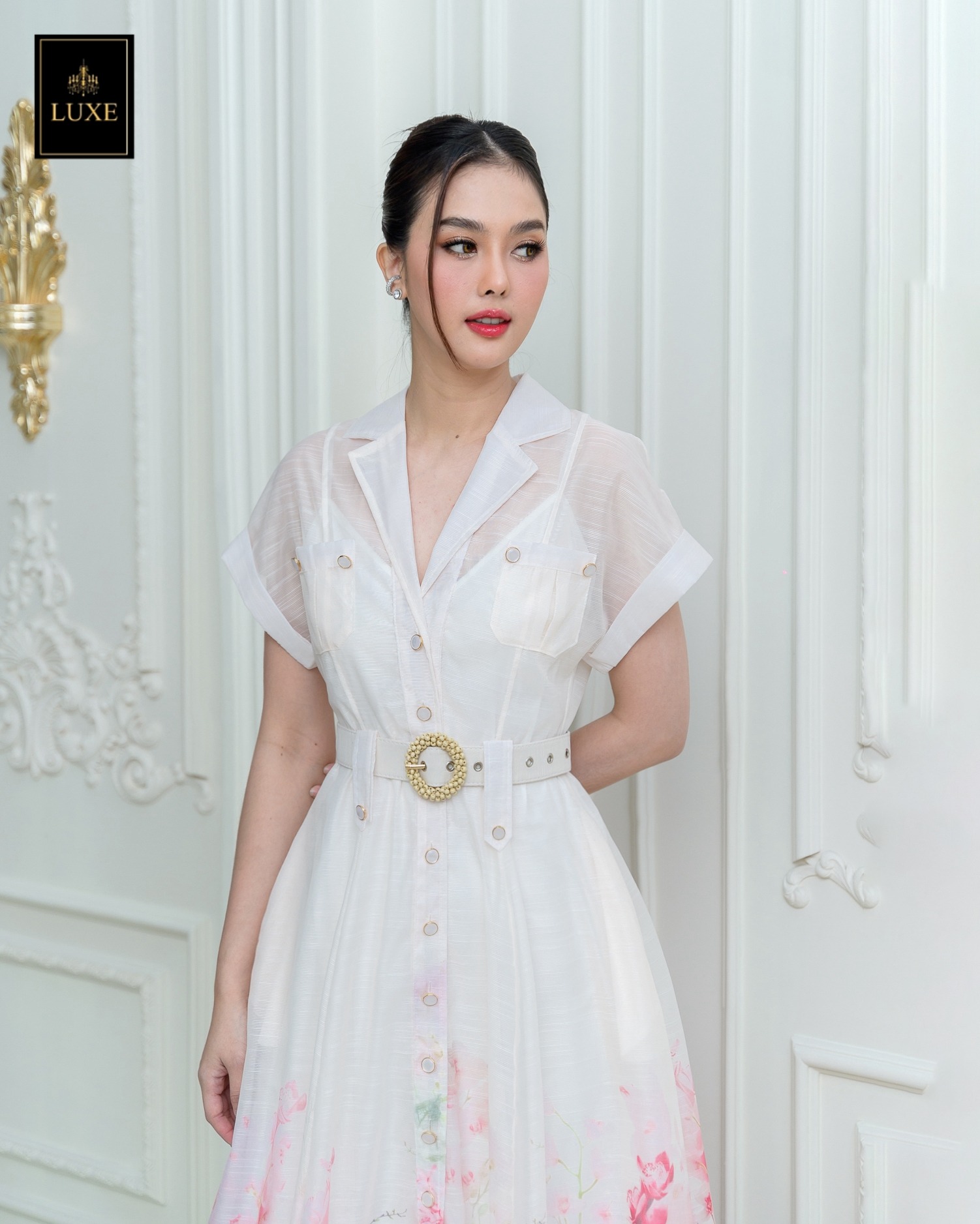 เดรสแฟชั่น เดรสเสื้อคอปกเทเลอร์ แต่งกระเป๋าสองข้าง