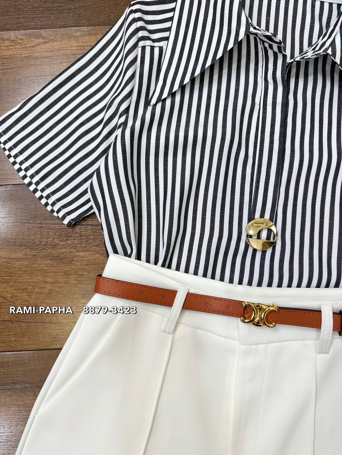 ชุดเซทแฟชั่น เซตส4ชิ้นสุดคุ้ม!! เสื้อเชิ้ตแขนสั้นคอปกเก๋ๆ ลายริ้วทางตรงสีสวยคลาสสิค