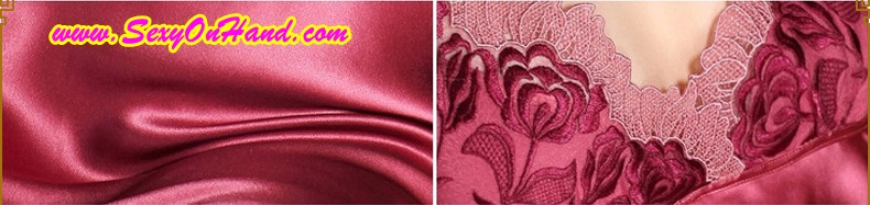 ชุดนอนผ้าไหม ชุดนอนคุณหนู สุดหรู ผ้าไหมคล้องคอ สีม่วงอมแดง แต่งกุหลาบ ช่วงอก เนื้อผ้าสวยหรู งานเย็บเกรดพรีเมี่ยมคะ