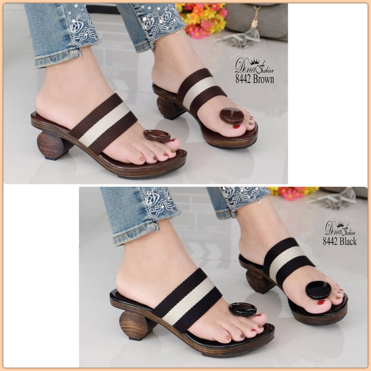 8442 เกี๊ยะกระดุม ขายดีมาก เติมให้อย่างไวจ้า ออเด้อรัวๆ New เกี๊ยะรุ่นใหม่ล่าสุด งานไม้แท้ๆ พื้นหนังแก้วบุรองนวมนุ่มสบายเท้า งานเท่ห์กับหูคีบกระดุม สายคาดเป็นผ้านุ่มไม่บาดเท้า สั่งเถอะใส่ยังก็สวย