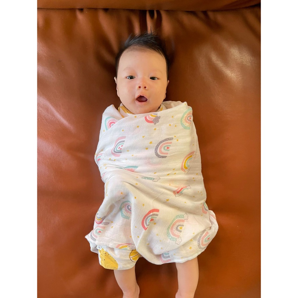 Sofflin ผ้าอ้อมใยไผ่ ผ้าอ้อมมัสลิน ผ้าห่อตัวเด็ก เนื้อนุ่ม ขนาด 120x120cm (47 นิ้ว) ผืนใหญ่พิเศษ