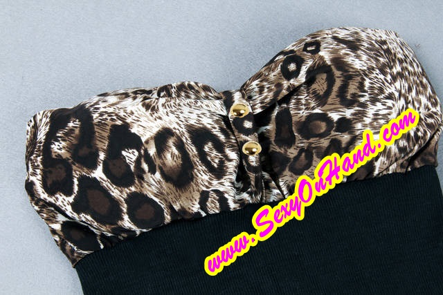 ชุดปาร์ตี้ ชุดเที่ยว ชุดงานกลางคืน แฟนซี ชุดเดรสเกาะอก ลายเสือ เนื้อผ้ายืดSpandex อย่างดี แต่งคาดสีดำช่วงเอว เน้นทรวดทรง +G-string เข้าชุดคะ