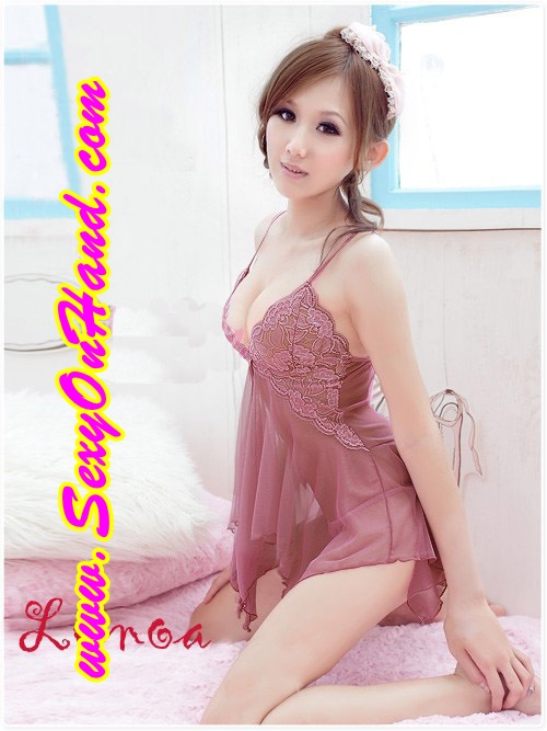 ชุดนอน เซ็กซี่ ชุดนอน ผ้าซีทรู ชุดนอนสายเดี่ยว ผ้าบางเบา สีเบจเข้ม (ชมพูออกม่วงกะปิอ่อนๆ) ชายเล่นระดับ เพิ่มความเซ็กซี่ ช่วงอกแต่งลูกไม้ สีเดียวกับตัวชุด +จีสตริงเข้าชุดกันคะ