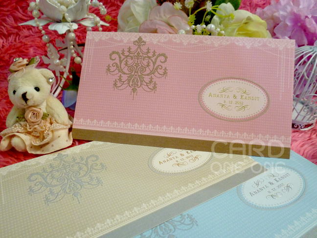 การ์ดแต่งงาน วินเทจหวานๆ แนวนอน 2 พับ