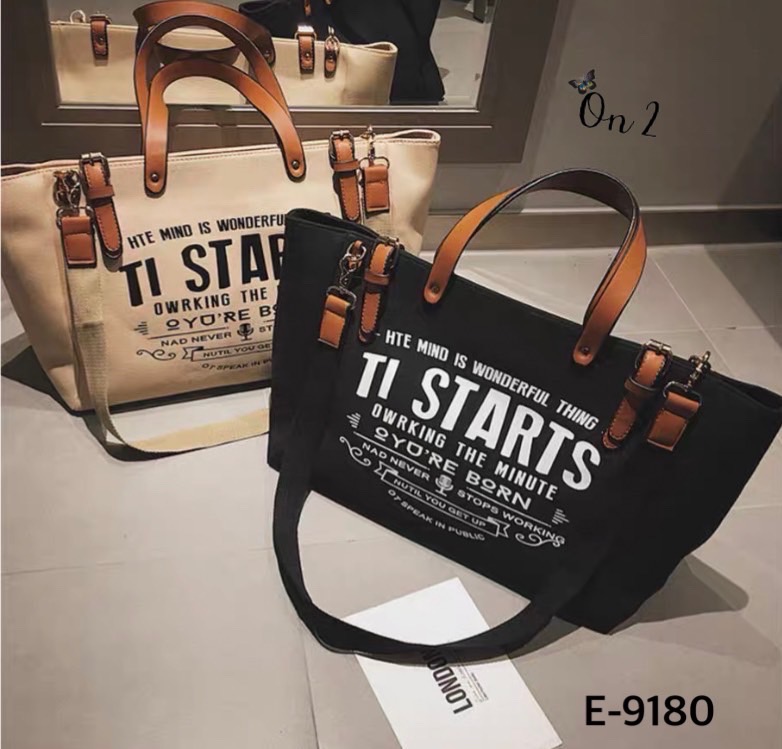 กระเป๋าสะพาย Shopping มาใหม่ หน้าพิมพ์ตัวอักษรภาษาอังกฤษ สายถือแต่งหนัง มาพร้อมสายสะพายยาว