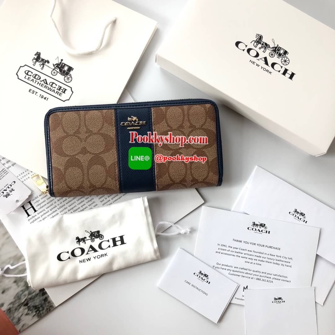 COACH Accordion Zip Wallet in Signature Coated Canvas with Leather กระเป๋าสตางค์ใบยาว เปิด-ปิดกระเป๋าด้วยซิปรอบ ด้านในมีช่องใส่บัตร ช่องใส่ธนบัตร และช่องซิปใส่เหรียญค่ะ