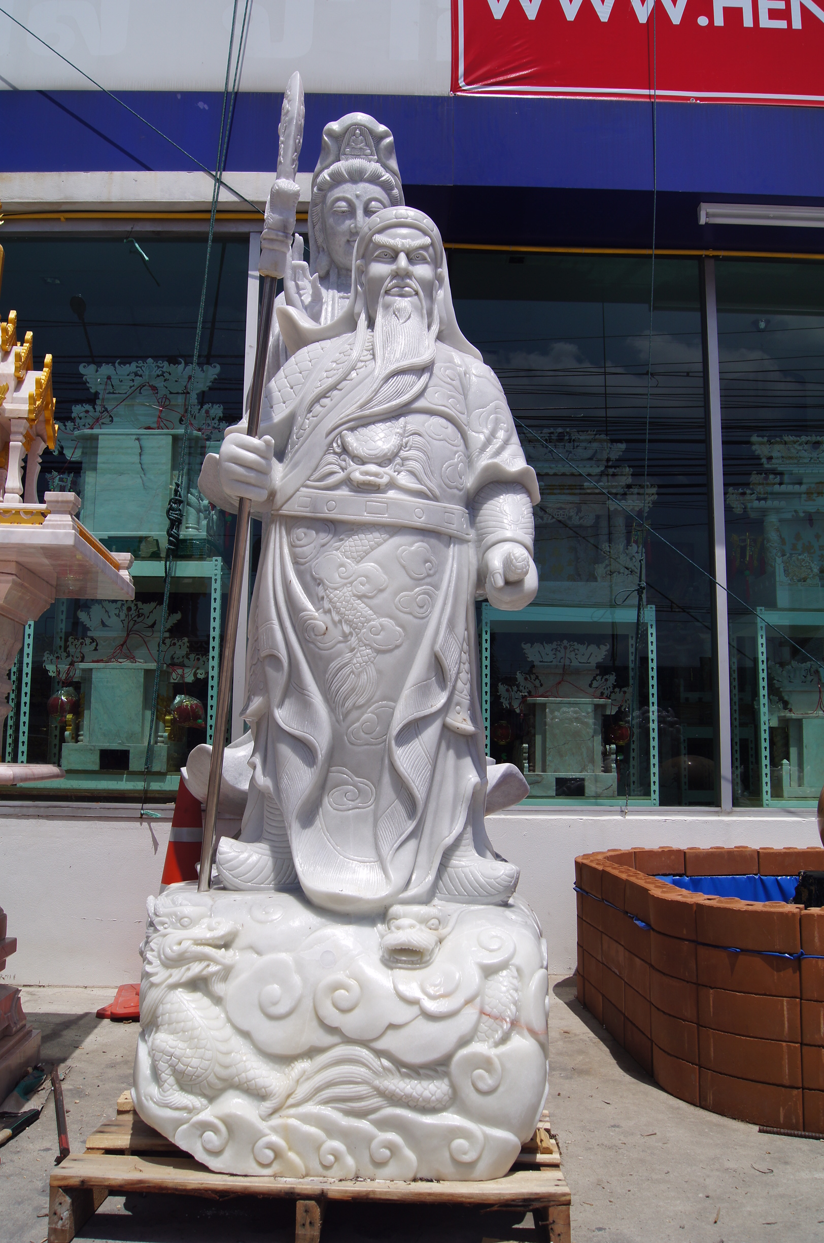 กวนอู ปางบัญชาการ หินอ่อนแกะสลัก สูง2เมตร