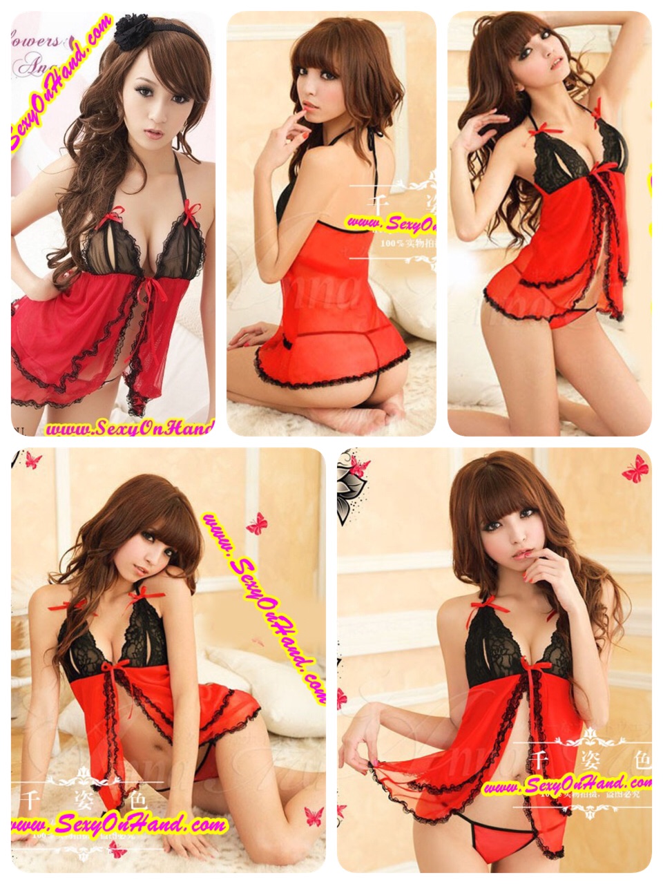 ชุดนอน ซีทรู ชุดนอนเซ็กซี่ ชุดนอน คล้องคอ เนื้อชีฟอง แต่งริบบิ้น สีแดงดำ แต่งขอบระบายชุด ด้วยผ้าชีฟอง แบบชุดแหวกช่วงอก ผ่าหน้า เพิ่มความเซ็กซี่แบบเปรี้ยวจี๊ดส์ เข็ดฟันสุดๆคะ +G string เข้าชุดคะ