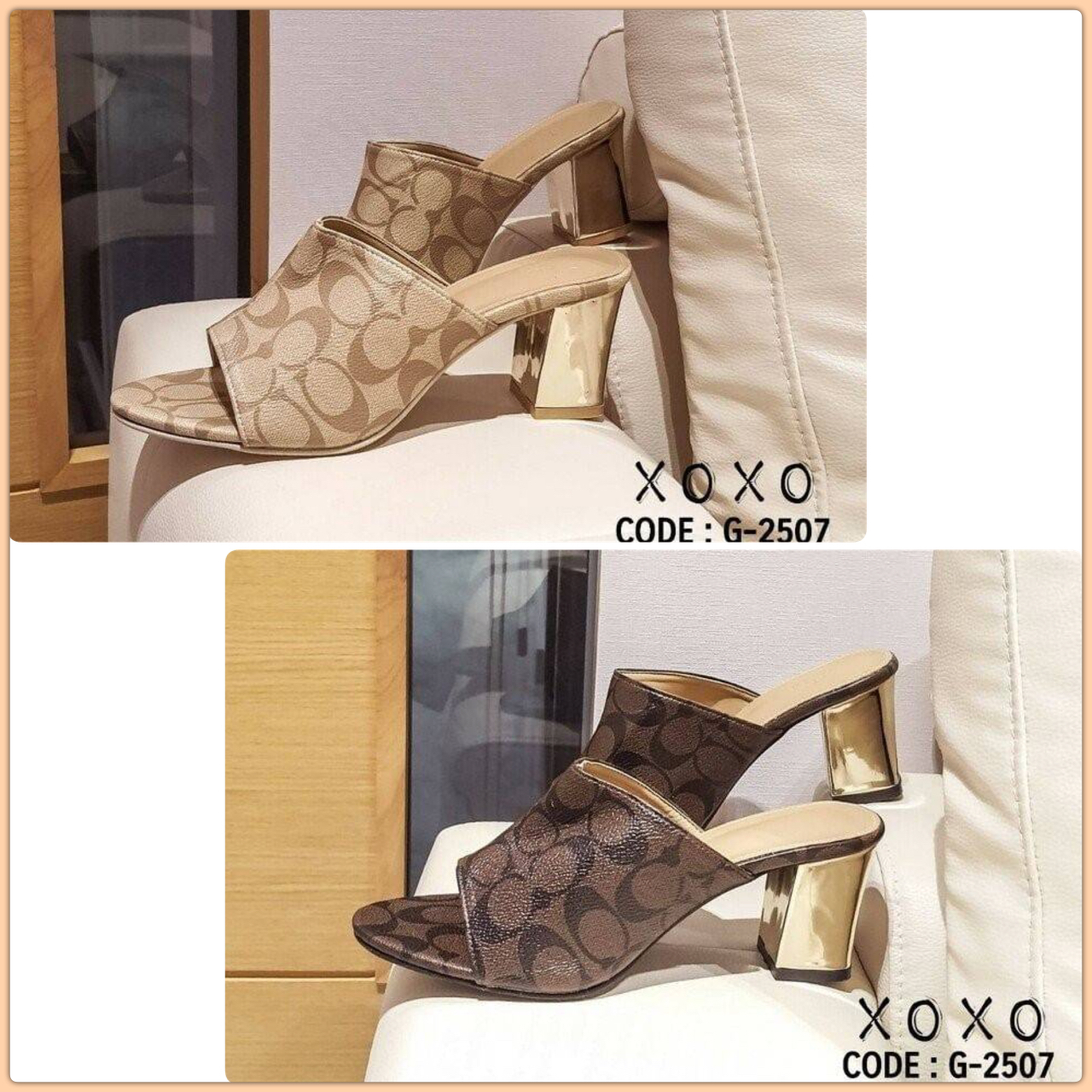 งานสวม ลายหนัง Coach สวย หรู ดูแพงเกินราคาขาย สวมใส่แมทส์ชุดง่าย หลายโอกาส เพิ่มความหรู ส้นสีทอง สวย งานเรียบร้อย ใส่สบาย ส้นทรงแท่ง ยื่นทรงตัวสบาย ไม่เมื่อย น้ำหนักเบา