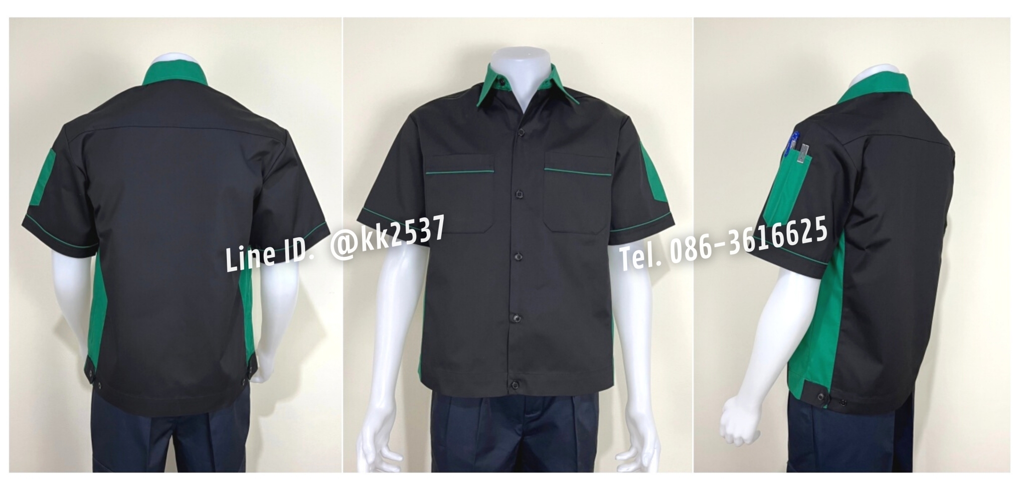 รหัส A 230 เสื้อช่างแขนสั้นแบบดำข้างเขียว(สั่งตัด)