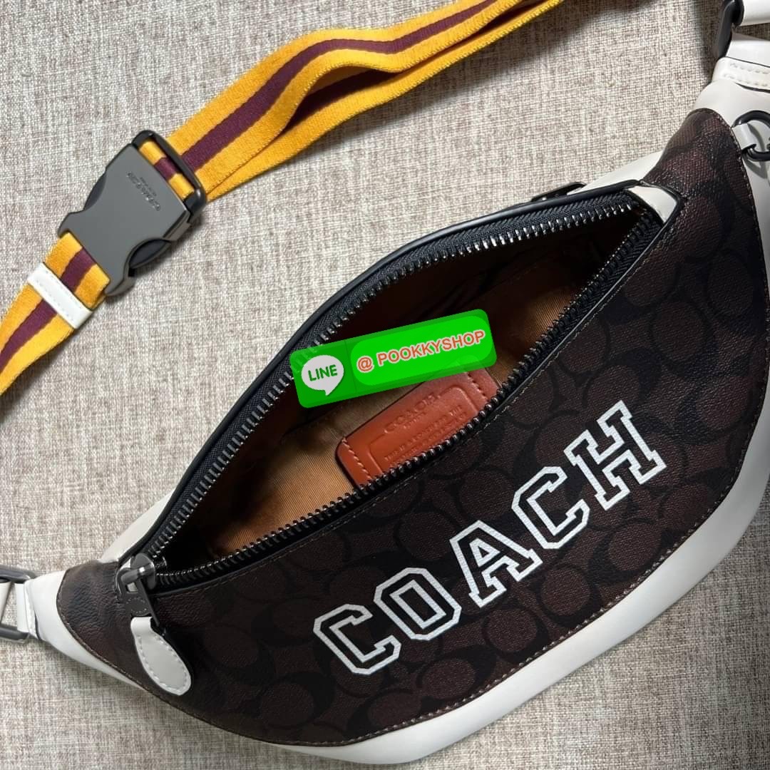 Coach Warren Belt Bag In Signature Canvas ( CB912 )With กระเป๋าคาดอก/เอว Coach Warren ในแคนวาสซิกเนเจอร์พร้อม ผ้าใบเคลือบซิกเนเจอร์และหนังลูกวัวอย่างดี ภายในกระเป๋ามัลติฟังก์ชั่น ปิดซิป ซับในผ้า กระเป๋าซิปด้านนอก สายปรับได้ ยาว 34 1/2" ใส่ได้เอว