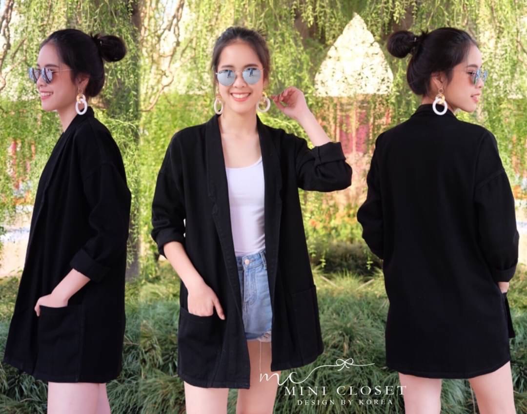 👾Lady Denim Blazer👾 รุ่นนี้ที่ต้องมี เสื้อคลุมยีนส์แพตเทิ้นสวย ใส่คลุมกันแดด กันหนาว ใส่ขึ้นเครื่อง เดินทาง ได้หม๊ดด ความยาวคลุมสะโพก เริ่ด