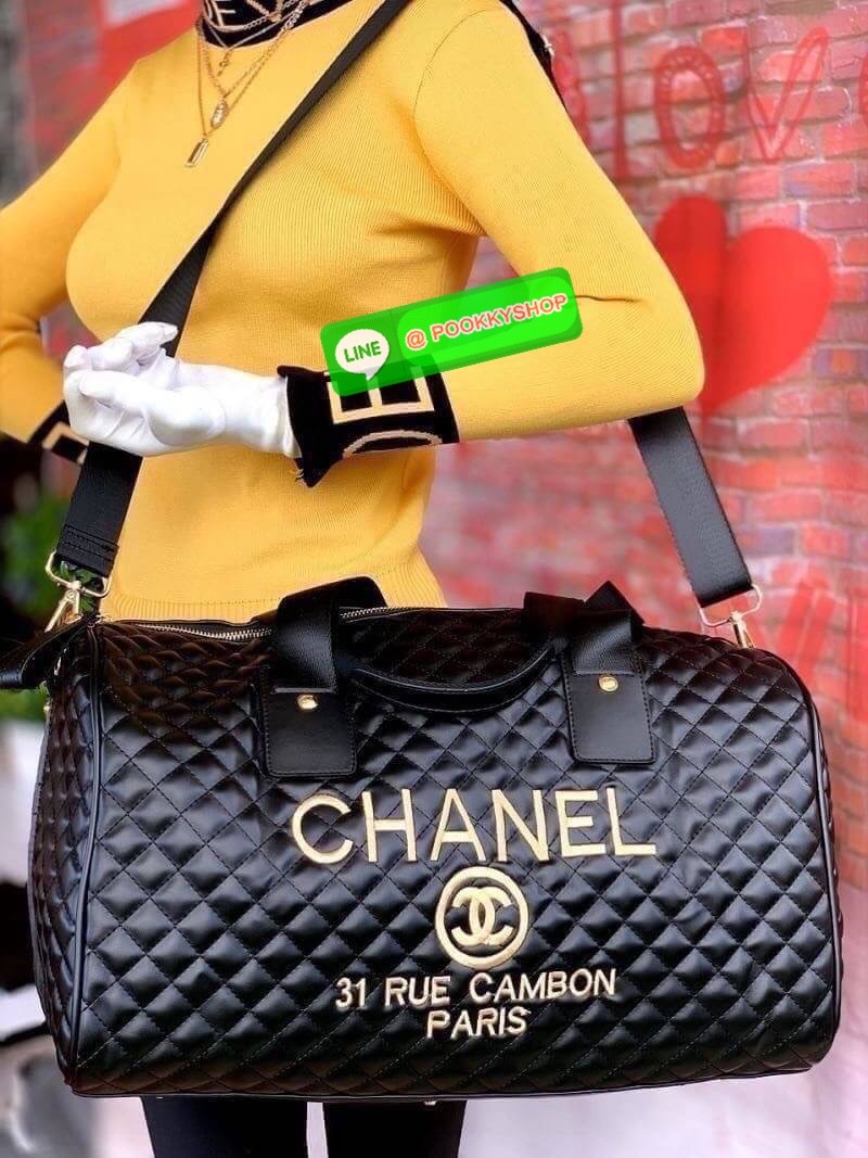 RESTOCK....BEST SELLER CHANEL VIP GIFT Large Travel Bag MUST HAVE! CHANEL VIP GIFT Large Travel Bag กระเป๋าเดินทางใบใหญ่ Gift With Purchase (GWP) รุ่น Limited Edition พรีเมี่ยมกิ๊ฟของเเท้จาก Chanel Counter หนังลายตารางเนื้อหนาสีดำกันนำ้ดูแลรักษาทำความสะอา