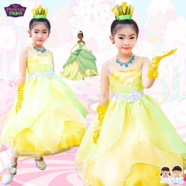 " ชุดเดรส ชุดแฟนซี Tiana Princess เจ้าหญิงกบ ชุดแฟนซีเจ้าหญิง ผ้าดี ใส่สบาย (สำหรับเด็กอายุ 3-14 ปี)