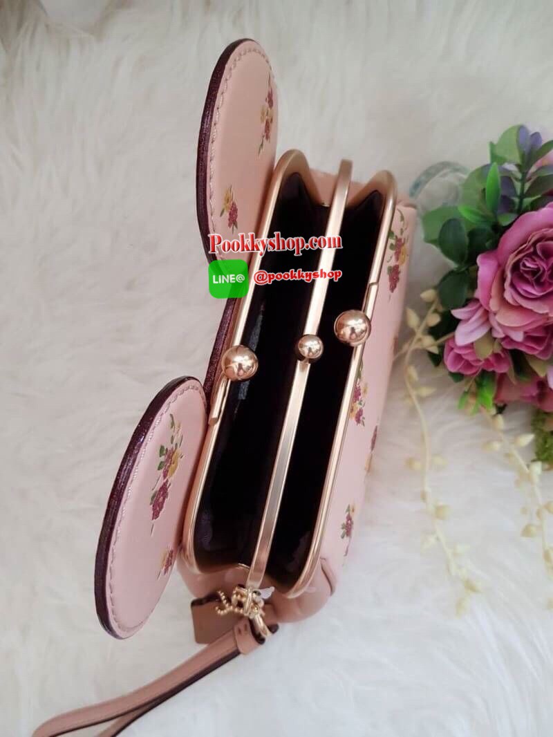 พร้อมส่ง คล้องมือมิกกี้ สีชมพู KISSLOCK WRISTLET WITH FLORAL MIX PRINT AND MINNIE MOUSE EARS COACH F29360 VINTAGE PINK MULTI/LIGHT GOLD