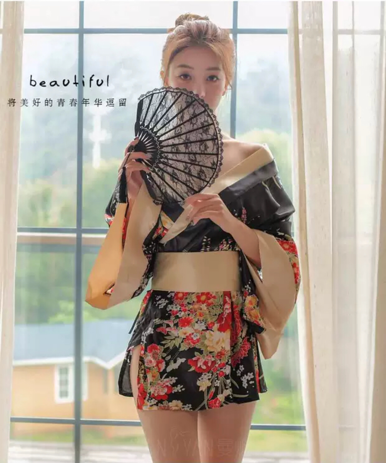 ชุดกิโมโน ซากุระ สีทอง ดำ แต่งสายคาด โบว์สำเร็จรูป สำเนา สำเนา