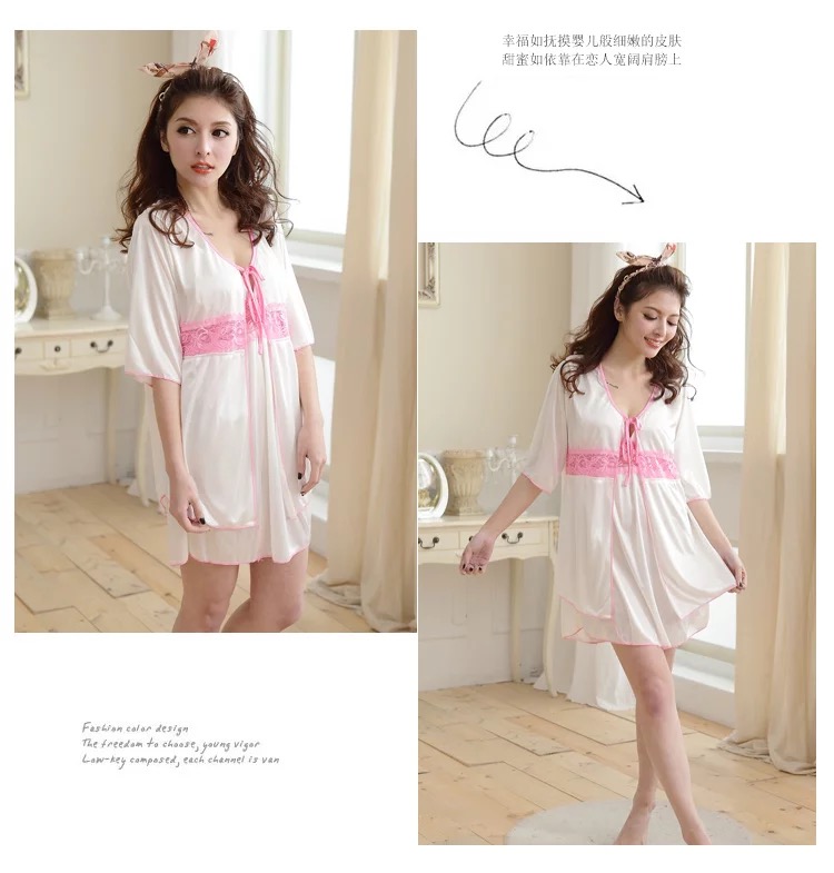 ชุดนอนเซ็กซี่ ขุดนอนสายเดี่ยว สีขาว แต่งลูกชมพู สวยหวานมากๆคะ Free size