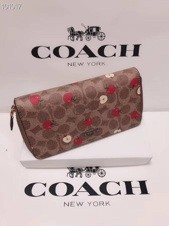Coach Accordion Zip Wallet In Signature Canvas With Scattered Apple Print