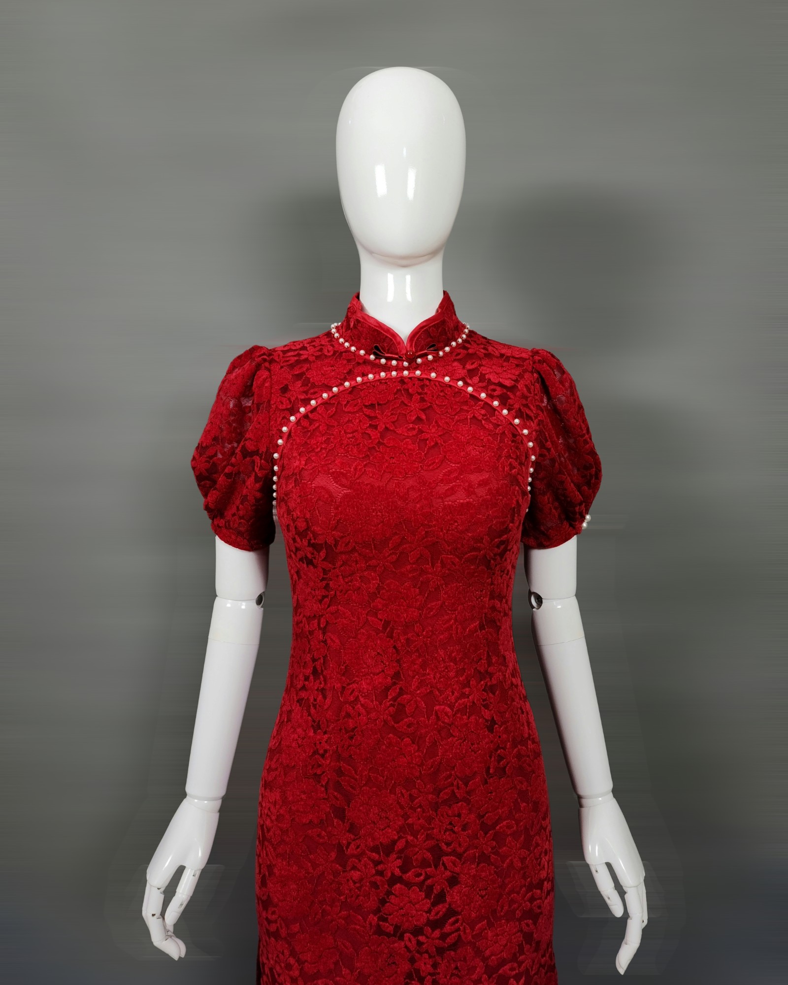 เดรสแฟชั่น เดรสกี่เพ้าแขนตุ๊กตา แพทเทิร์นสวยเข้ารูป ดีเทลแต่งคอเสื้อด้วยมุก