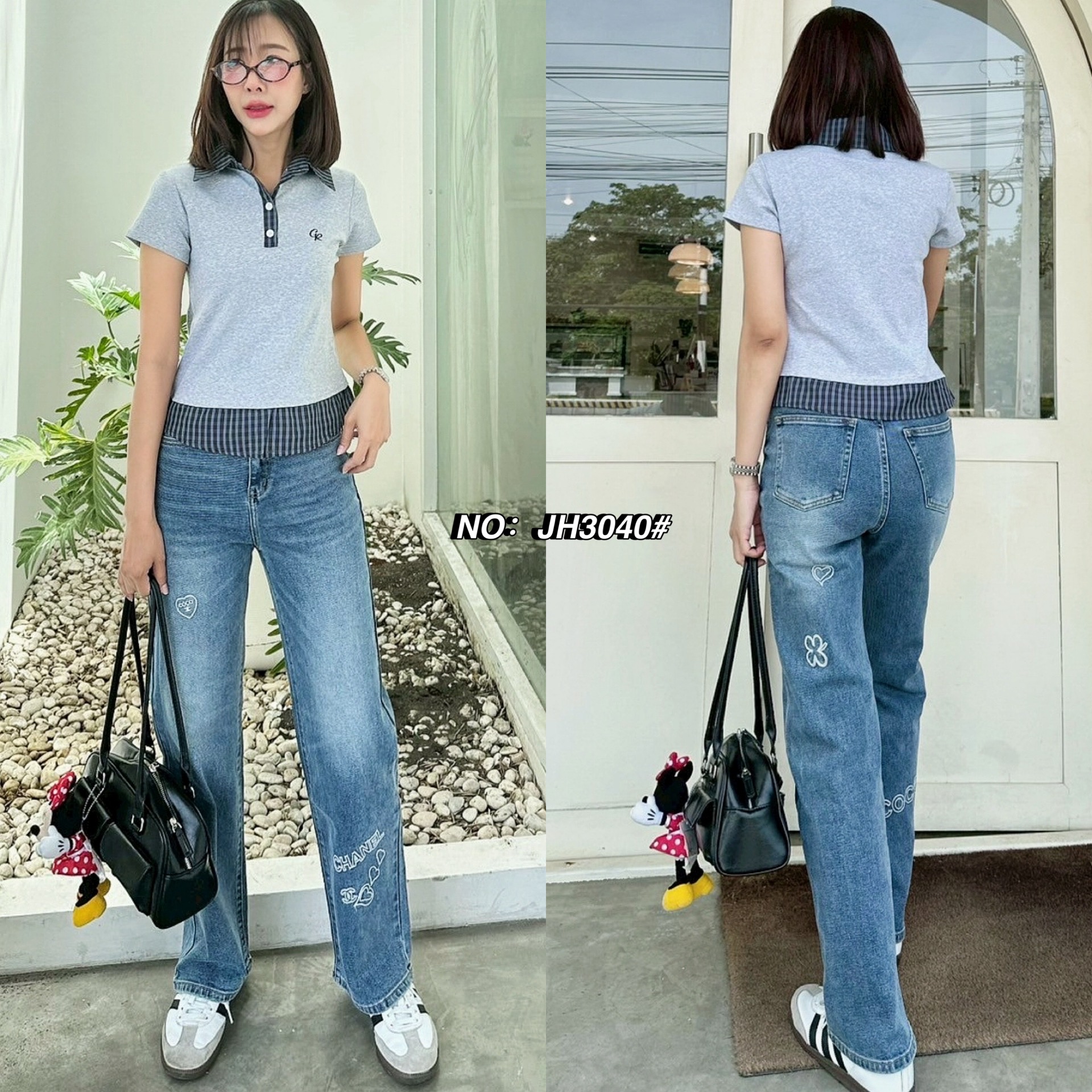 กางเกงแฟชั่น No.JH3040# - กางเกงยีนส์ขากระบอก งานสวยจริงๆ ไม่ว่าเนื้อผ้า ทั้งสีและทรง สวยไปหมดเลยค่า
