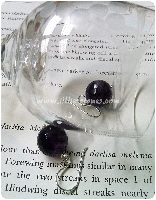 ++ ต่างหู อเมทิส (Amethyst) เม็ดกลม เจียระไน (ก้านเงินแท้) ++