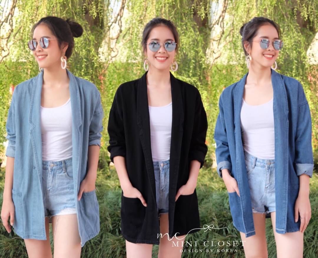 👾Lady Denim Blazer👾 รุ่นนี้ที่ต้องมี เสื้อคลุมยีนส์แพตเทิ้นสวย ใส่คลุมกันแดด กันหนาว ใส่ขึ้นเครื่อง เดินทาง ได้หม๊ดด ความยาวคลุมสะโพก เริ่ด