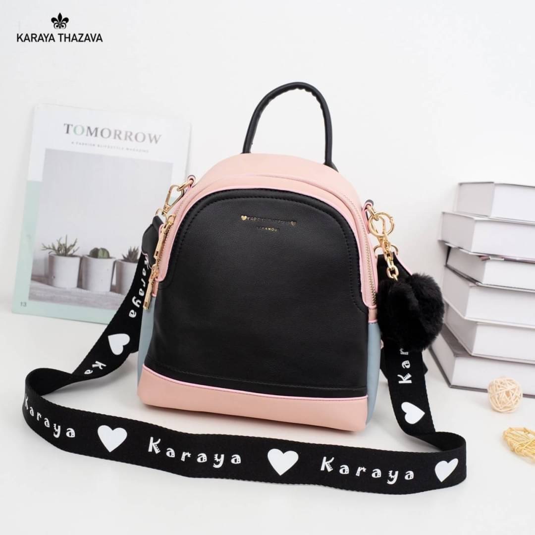 พร้อมส่ง เป้หนัง Karaya แบรนด์แท้ เป้ได้+สะพายข้างได้ สายสปอต สีทรูโทนพาสเทล สวยละมุน แถมฟรี‼️ปอมๆ