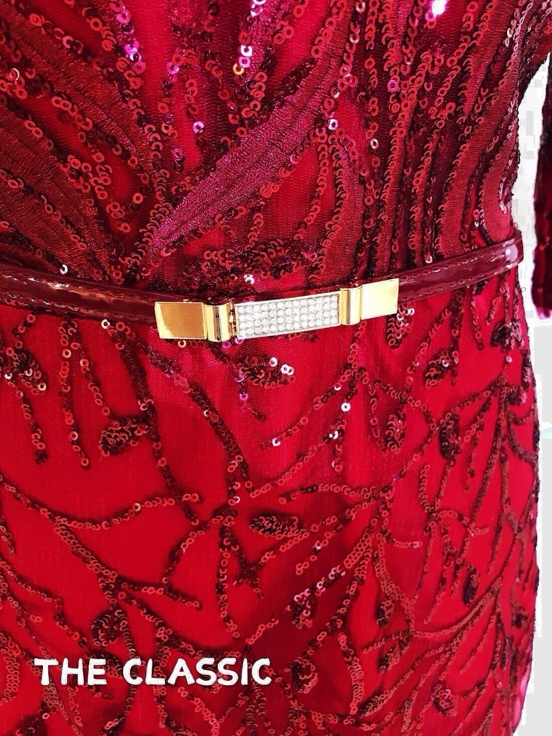 เดรสแฟชั่น เดรสปักเลื่อม + เข็มขัดเพชร ใช้ผ้าเนื้อดีปักลวดลายทั้งตัว พร้อมเข็มขัดเพชร