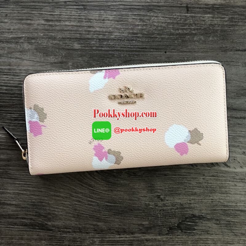 COACH Accordion Zip Wallet in Floral Print Coated Canvas กระเป๋าสตางค์ใบยาว เปิด-ปิดกระเป๋าด้วยซิปรอบ ด้านในมีช่องใส่บัตร ช่องใส่ธนบัตร และช่องซิปใส่เหรียญค่ะ ด้านหลังมีช่อง 1 ช่อง