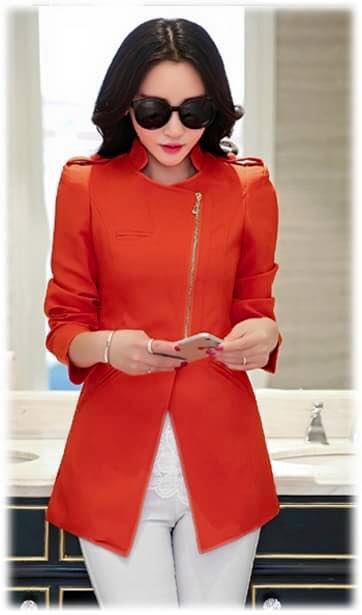 เสื้อผ้าแฟชั่นนำเข้า : เสื้อสูทแฟชั่น เสื้อสูททำงาน พร้อมส่ง สีส้มสดใส เนื้อผ้าคอตตอน 100% เนื้อผ้าดี มีความยืดหยุ่นได้ดีค่ะ งานเนี๊ยบ คัตติ้งสวยสุดๆ ดีไซน์คอป้าย หรือ ใส่แบบคอปกเก๋ ไม่มีซับใน แต่งกระเป๋าหลอก แต่งหัวไหล่สุดเท่ห์ ดีเทลตัดเย็บด้วยความประณีต
