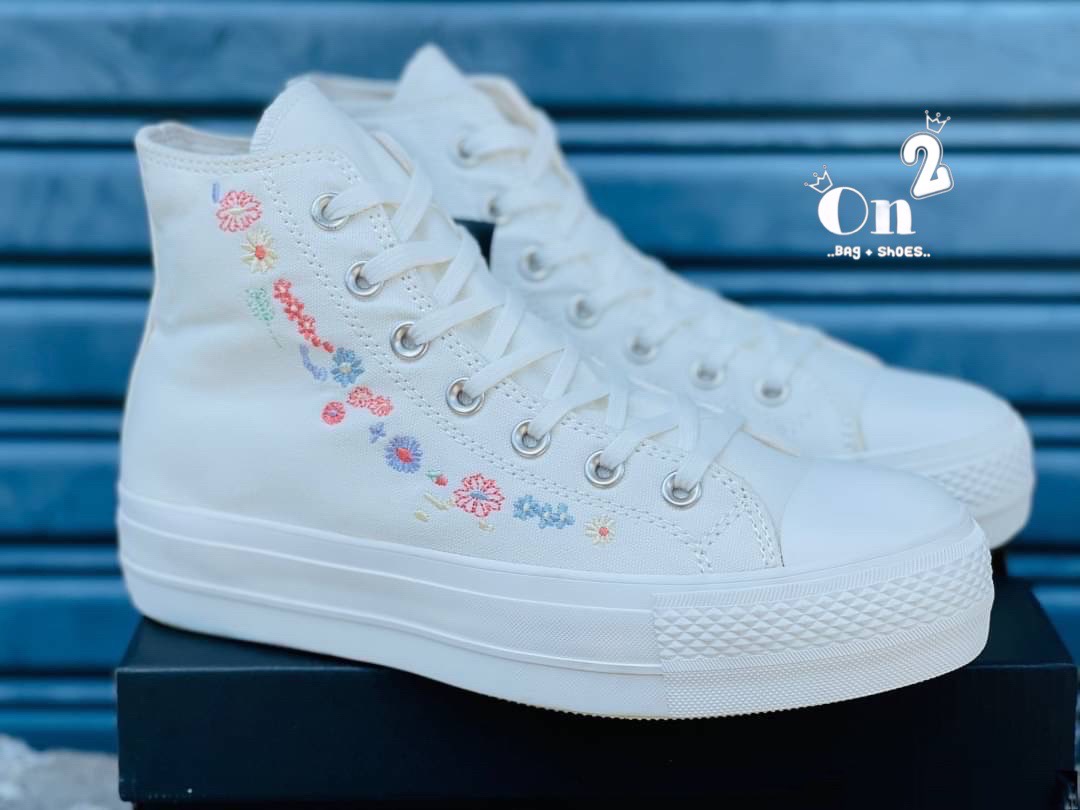 Converse รองเท้าผ้าใบเสริมส้นหุ้มข้อ Converse ชนชอป แบบผูกเชือก งานชิคใส่เที่ยวใส่เรียนทรงสวยตามแบบแป๊ะ