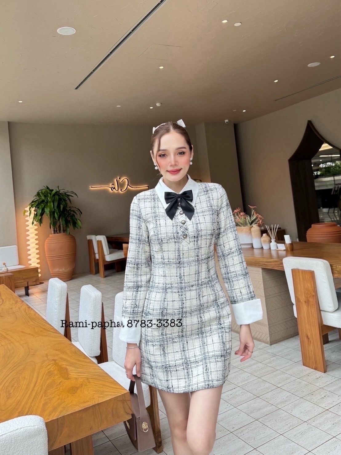 เดรสแฟชั่น เดรสคอปกเนื้อผ้าทวีตผสมดิ้นทองสวยหรูโดดเด่น เนื้อผ้าเกรดพรีเมี่ยม