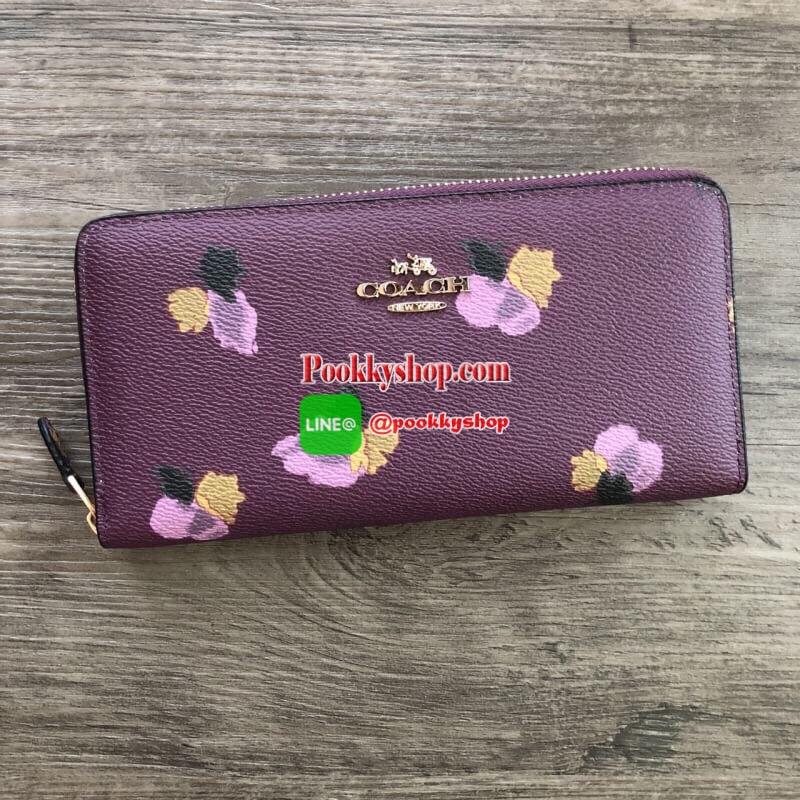 COACH Accordion Zip Wallet in Floral Print Coated Canvas กระเป๋าสตางค์ใบยาว เปิด-ปิดกระเป๋าด้วยซิปรอบ ด้านในมีช่องใส่บัตร ช่องใส่ธนบัตร และช่องซิปใส่เหรียญค่ะ ด้านหลังมีช่อง 1 ช่อง