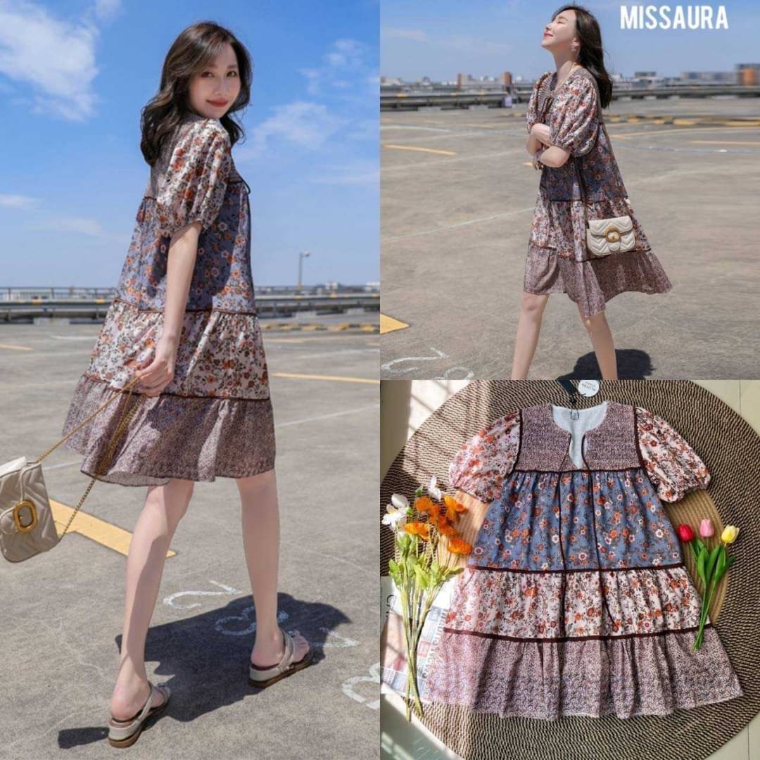 🍂Romaine Dress🍂 เดรสเกาหลี โทนสีน้ำตาลช่วงฤดูใบไม้ผลิบาน สวยมากก สีน้ำตาลส้มโทนอุ่นๆ ดีเทลน่ารักเข้ากับลายผ้า คอสม๊อคกุ้นขอบทั้งตัว แขนบอลลูนพอง กระโปรงระบายออกเป็นชั้นๆ เพิ่มความหวานให้ตัวเดรส ลายผ้าสลับกันสวยมากค่า ซัมเมอร์นี้ห้ามพลาดน้อ