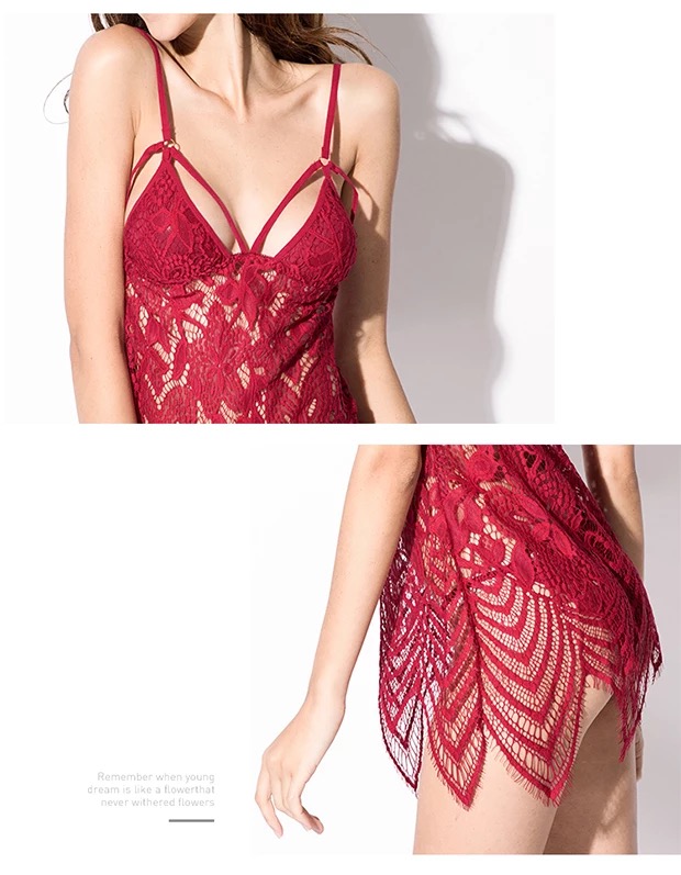 ชุดนอนเซ็กซี่ ชุดนอนแต่งฉลุลูกไม้ สีแดง เนื้อผ้าทิ้งตัว สวยหรูมากคะ