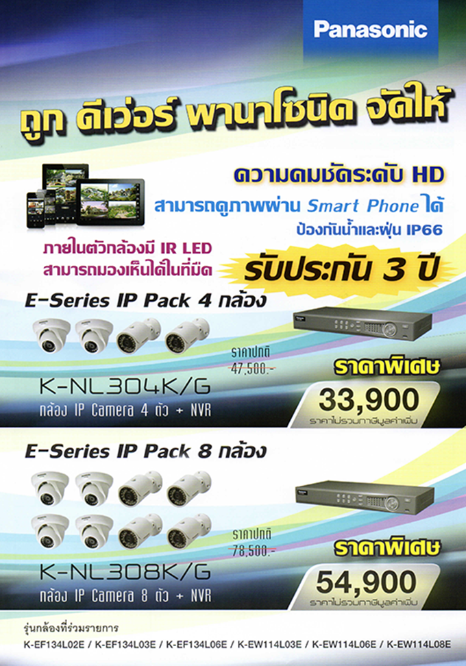 โปรโมชั่น ชุดกล้องวงจรปิด E-Series จาก พานาโซนิค