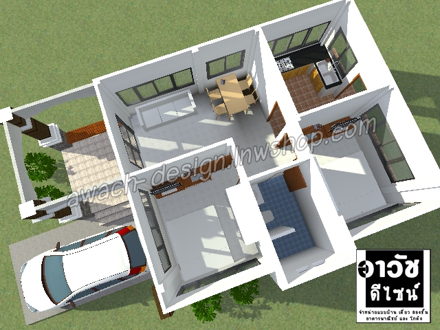 B107 แบบบ้านชั้นเดียว 2 ห้องนอน