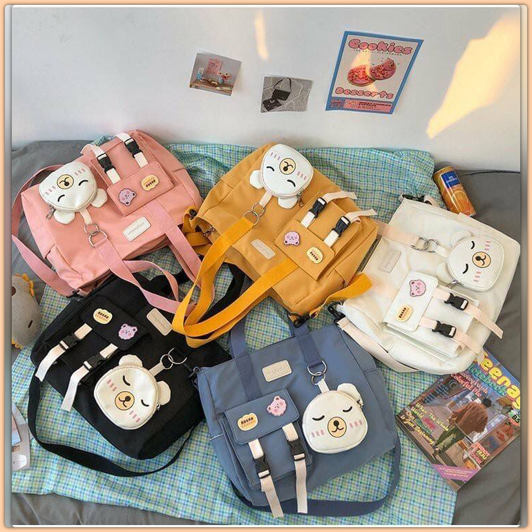 รุ่นใหม่ พร้อมส่ง!!!!!!! Miki Bear cross bag (BP) คุ้มมาก ช่องเยอะมากถึงมากที่สุด แถมฟรี! พวงกุญแจหมีเป็นซิป ใส่บัตรใส่เหรียญได้ ถอดออกแยกใช้งานได้ เนื้อผ้ากันน้ำด้วยนะ