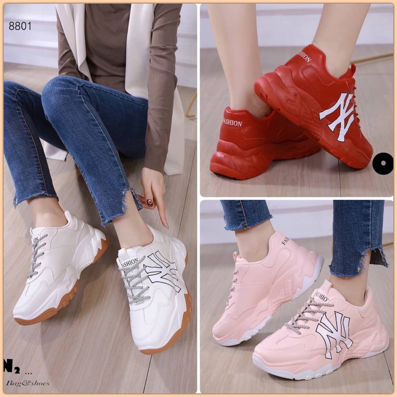 NY sneaker style ผ้าใบหนัง สไตล์แบรนด์ดัง งานน่ารัก ใส่สวยจริงอะไรจริง คู่นี้เก็บรักษาและทำความสะอาดง่าย ทนทานลุยน้ำได้ คะ สาวๆรักผ้าใบหนังต้องมีติดไว้เลยจ้า