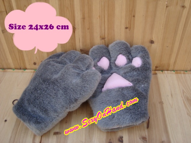 ถุงมือ แมวเหมียว ถุงมือคอสเพลย์ ถุงมือแมว สีเทา ใส่ได้ทั้งเด็กและผู้ใหญ่ Size 22x26cm