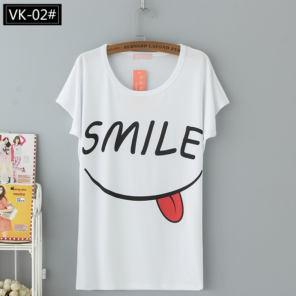 เสื้อยืดพิมพ์ลาย Smile ผ้าเนื้อนิ่ม สีขาว