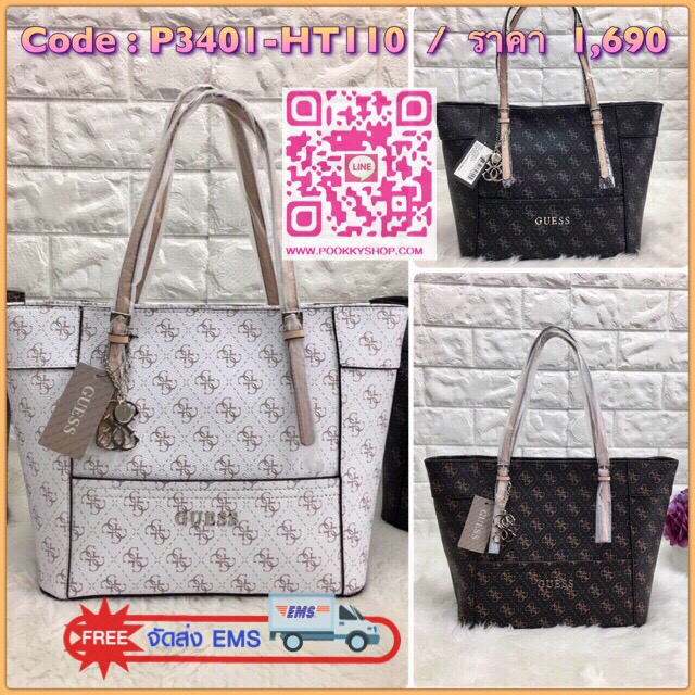 New in GUESS LARGE TOTE BAG พร้อมส่งกระเป๋าถือหรือคล้องไหล่ได้ ลายหนังแบรนด์ตัวจีไขว้ตามแบบฉบับแบรนด์เลยค้าา นำ้หนักเบานะค่ะ ด้านหน้าติดอะไหล่แบรนด์ตัวใหญ่ พร้อมห้อยพวงแบรนด์อะไหล่เงินด้านหน้ามาด้วยค่ะ เปิดปิดกระเป๋าด้วยซิป ซัปในลายแบรนด์ ด้านในโล่งกว้างใ